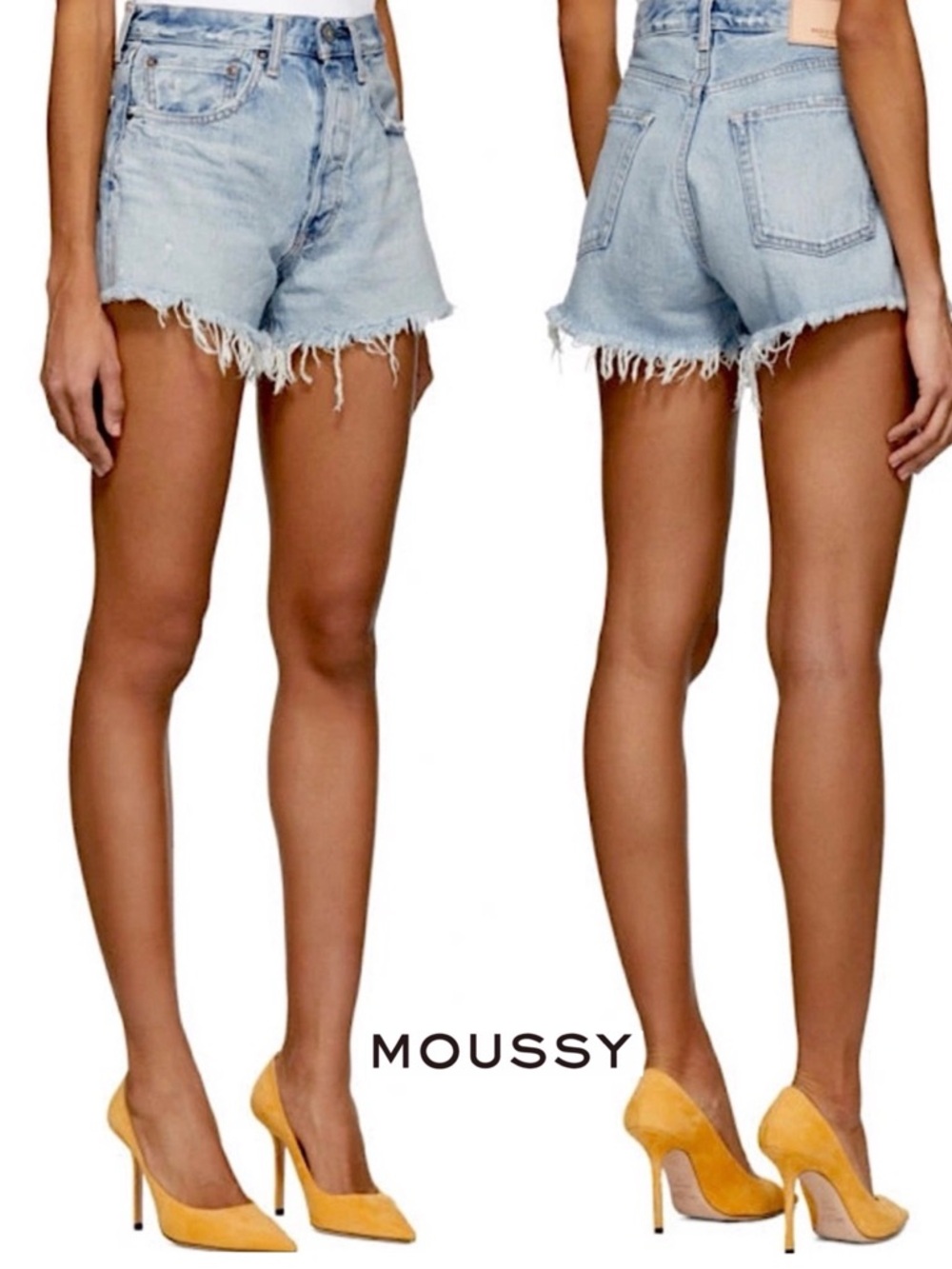 NWT MOUSSY VINTAGE Mathews High Waist Jean Shorts 26 Light Blue Japanese Denim